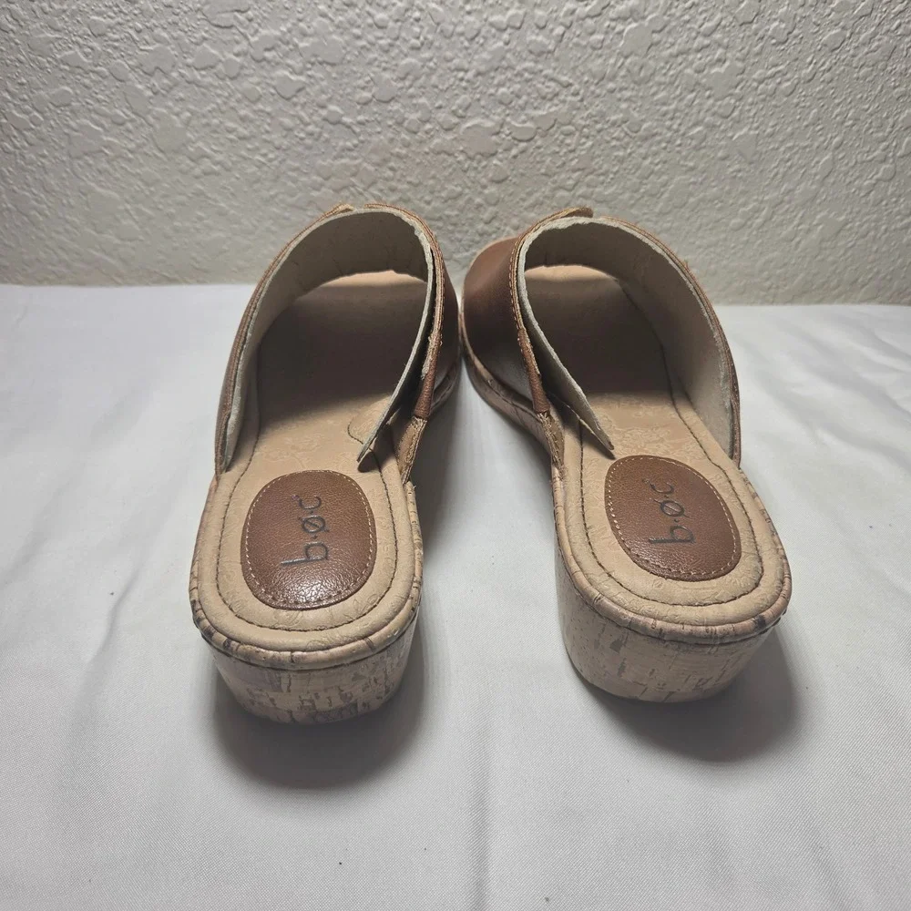 B.O.C. Born Concept Brown Faux Leather Cork Wedge Slide Sandals Womens 11M
